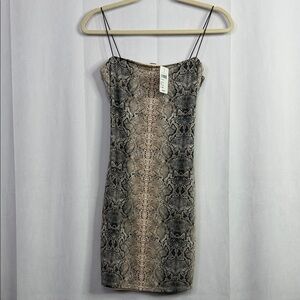 Windsor Mini Dress Spaghetti Strap Black Cream Snake Print